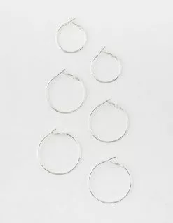 FULL TILT 3 Pairs Silver Hoop Earrings