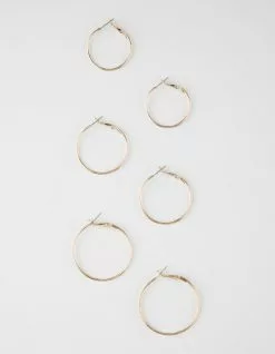 FULL TILT 3 Pairs Gold Hoop Earrings