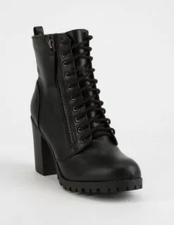 SODA Malia Black Womens Heeled Combat Boots