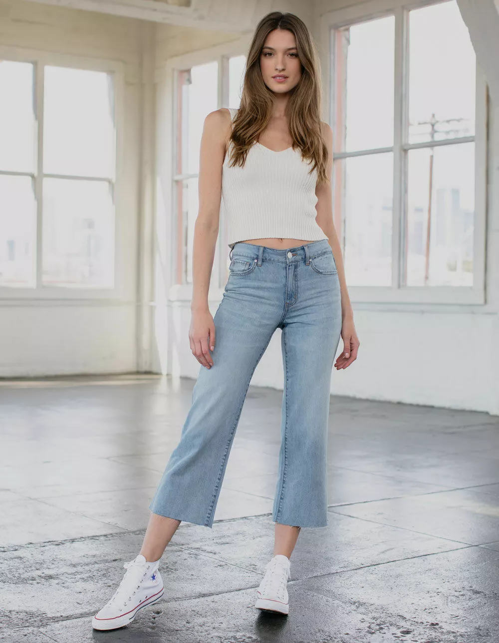 RSQ Wide Leg Light Wash Womens Crop Jeans