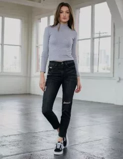 RSQ Vintage Mom Womens Wash Black Ripped Jeans