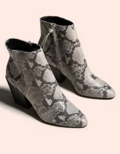 DOLCE VITA Perilla Snake Block Heel Black & White Womens Booties