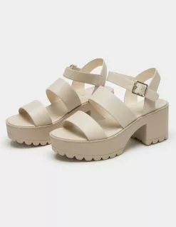SODA Lug Sole Ankle Strap Womens Nude Platform Sandals
