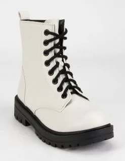 SODA Lug Sole Womens White Combat Boots