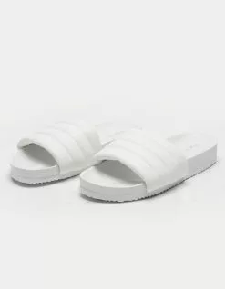 QUPID Quilted Womens White Slide Sandals