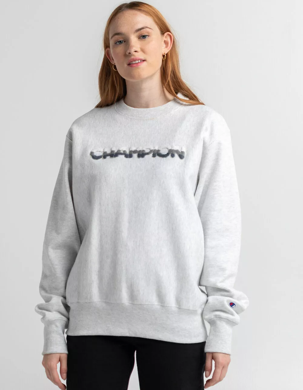 CHAMPION Felt Logo Crew Womens Sweatshirt