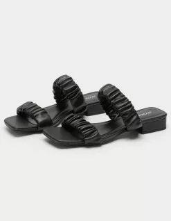 SODA Scrunch Square Toe Womens Black Block Heel Sandals