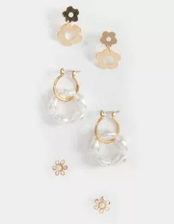 FULL TILT 3 Pack Hoop Floral Earring Set