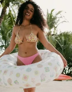 FULL TILT Floral Smocked Triangle Bikini Top