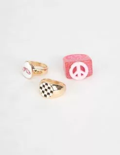 FULL TILT 3 Pack Checkered Alien Peace Ring Set