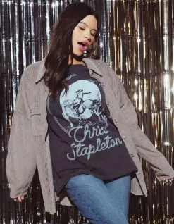 RSQ Womens Raw Edge Corduroy Shacket