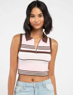 FULL TILT Zip Front Womens Polo Sweater