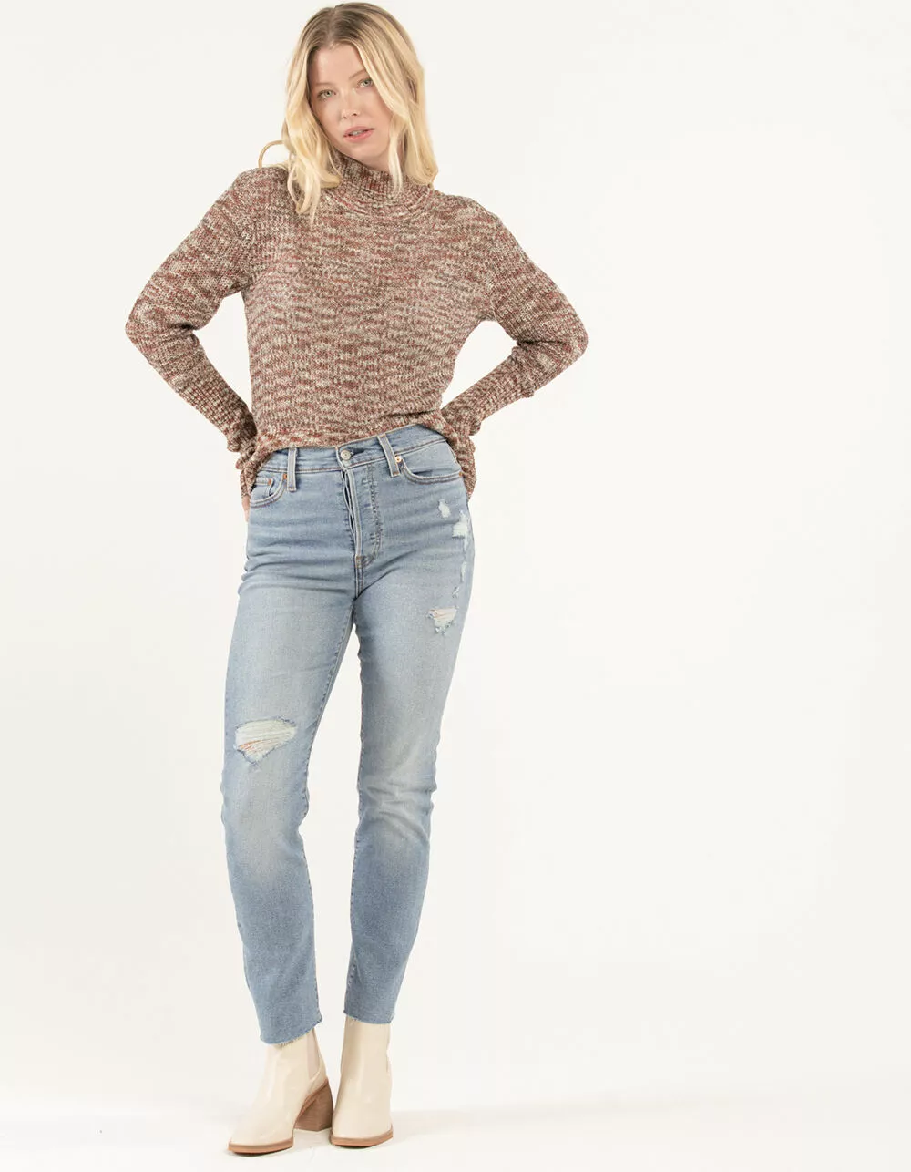 LEVI'S Wedgie Straight Womens Jeans - Indigo Destruction - Image 5