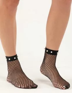 FULL TILT Pearl Trim Fishnet Anklet Socks