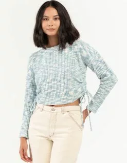 SAY WHAT Space Dye Side Cinch Womens Sweater