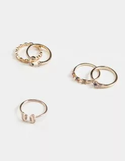 FULL TILT 5 Pack Dainty Rhinestone Moon Ring Set