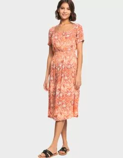 ROXY Palmy Breeze Printed Short Sleeve Midi Dress