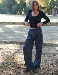 WEST OF MELROSE Womens Plaid Seamed Wide Leg Pants