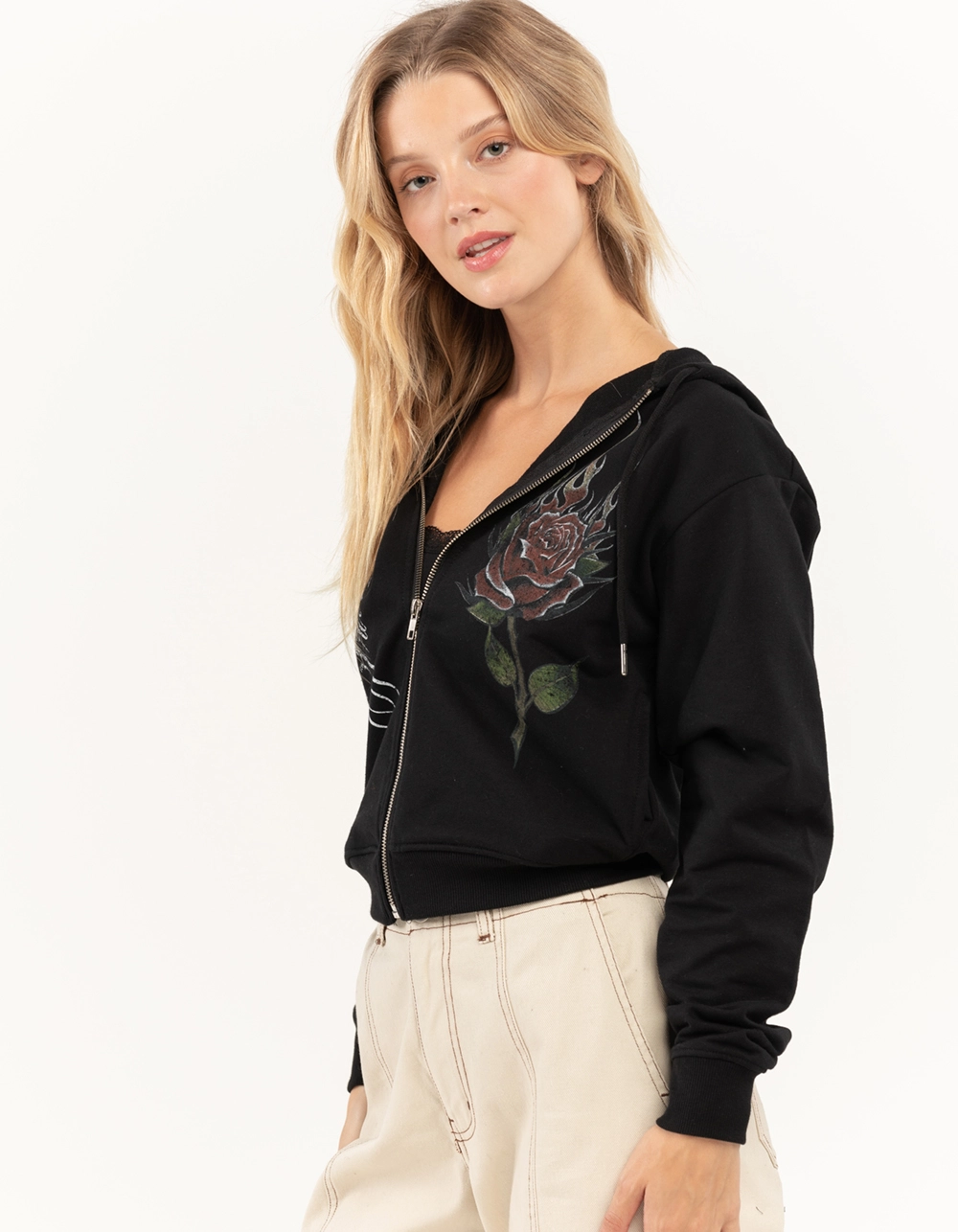 FULL TILT True Love Womens Zip-Up Crop Hoodie - Image 2