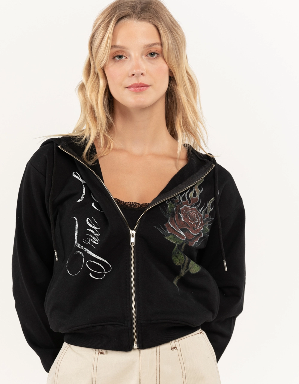FULL TILT True Love Womens Zip-Up Crop Hoodie - Image 4