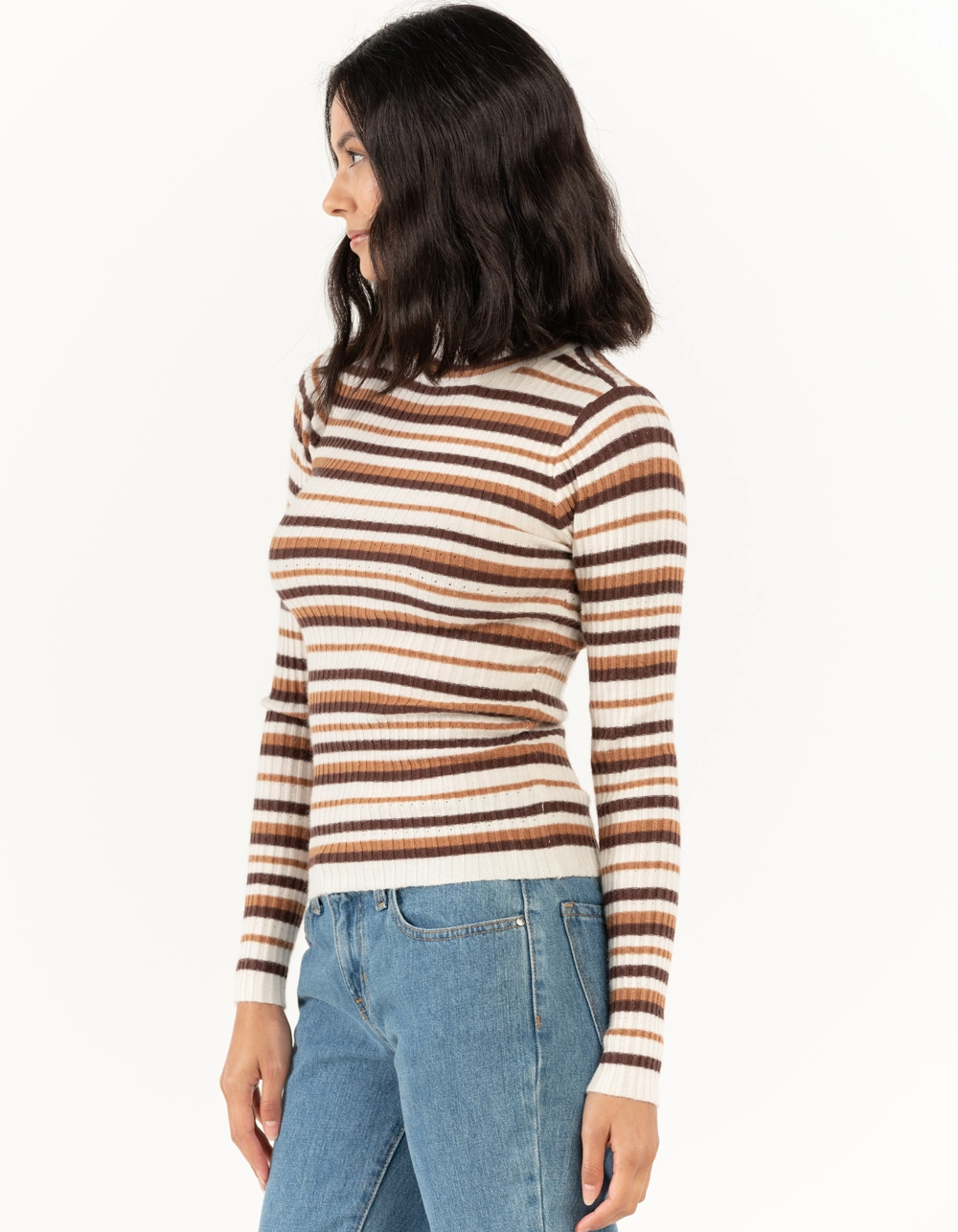 RSQ Womens Rib Stripe Mock Neck Pullover Sweater - Image 3