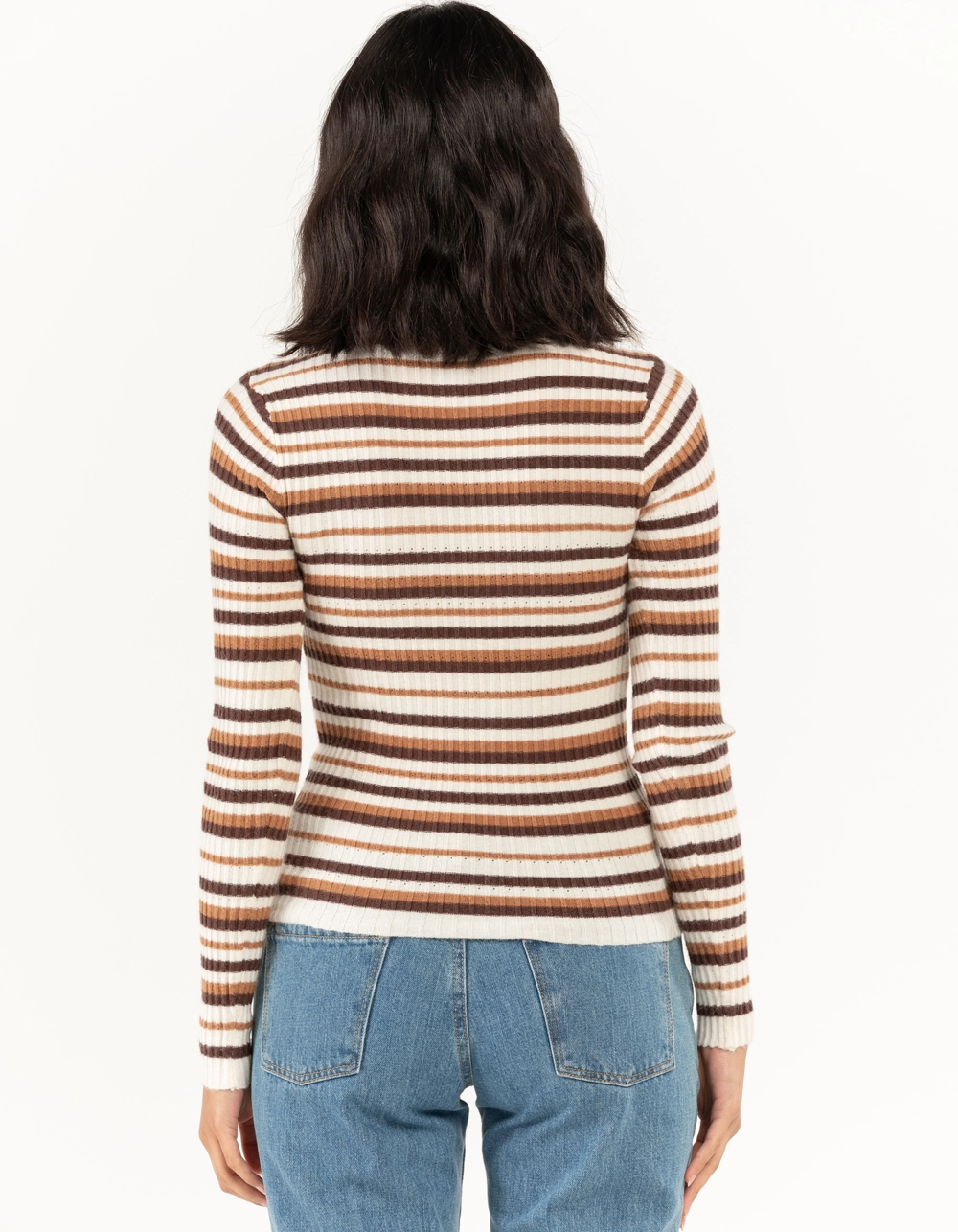 RSQ Womens Rib Stripe Mock Neck Pullover Sweater - Image 4