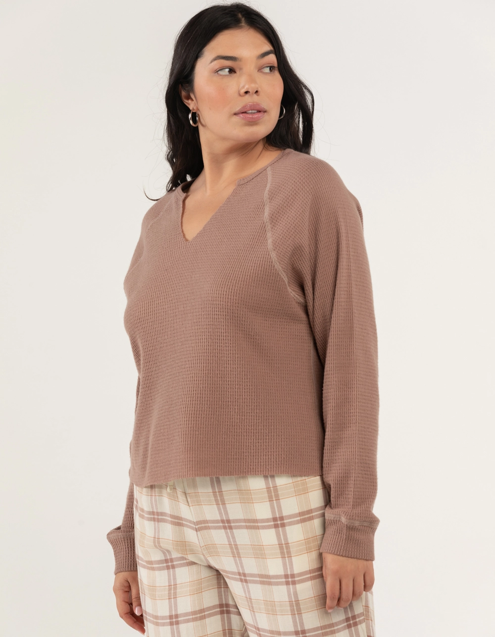 Sky And Sparrow SKY & SPARROW Split Neck Womens Thermal Pajama Top - Image 6