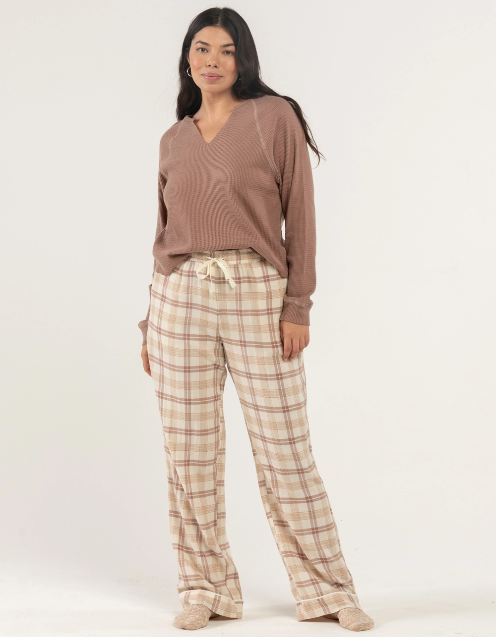 Sky And Sparrow SKY & SPARROW Split Neck Womens Thermal Pajama Top - Image 8