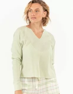 Sky And Sparrow SKY & SPARROW Split Neck Womens Thermal Pajama Top