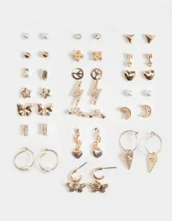 FULL TILT 20 Pack Pearl Heart And Evil Eye Heart Earring Set