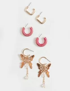 FULL TILT 3 Piece Hoop & Butterfly Earring Set