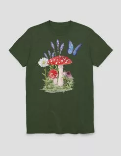 Art/Design NATURE Mushroom Butterfly Unisex Tee