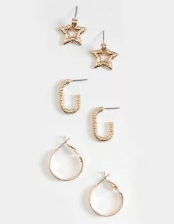 FULL TILT 3 Pack Textured Star Earring Set