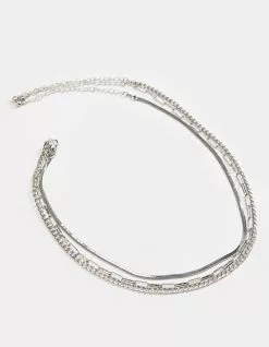 RSQ Unisex 3 Piece Basic Layered Chain Necklace