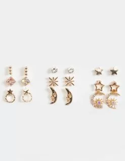 FULL TILT 9 Piece Rhinestones Galaxy Stud Earrings