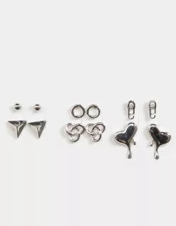 FULL TILT 6 Pack Dripping Heart Stud Earrings