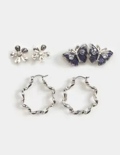 FULL TILT 3 Pack Spiral Butterfly Earring Set