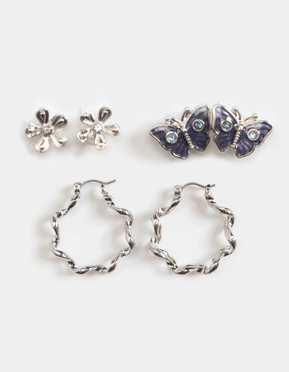 FULL TILT 3 Pack Spiral Butterfly Earring Set