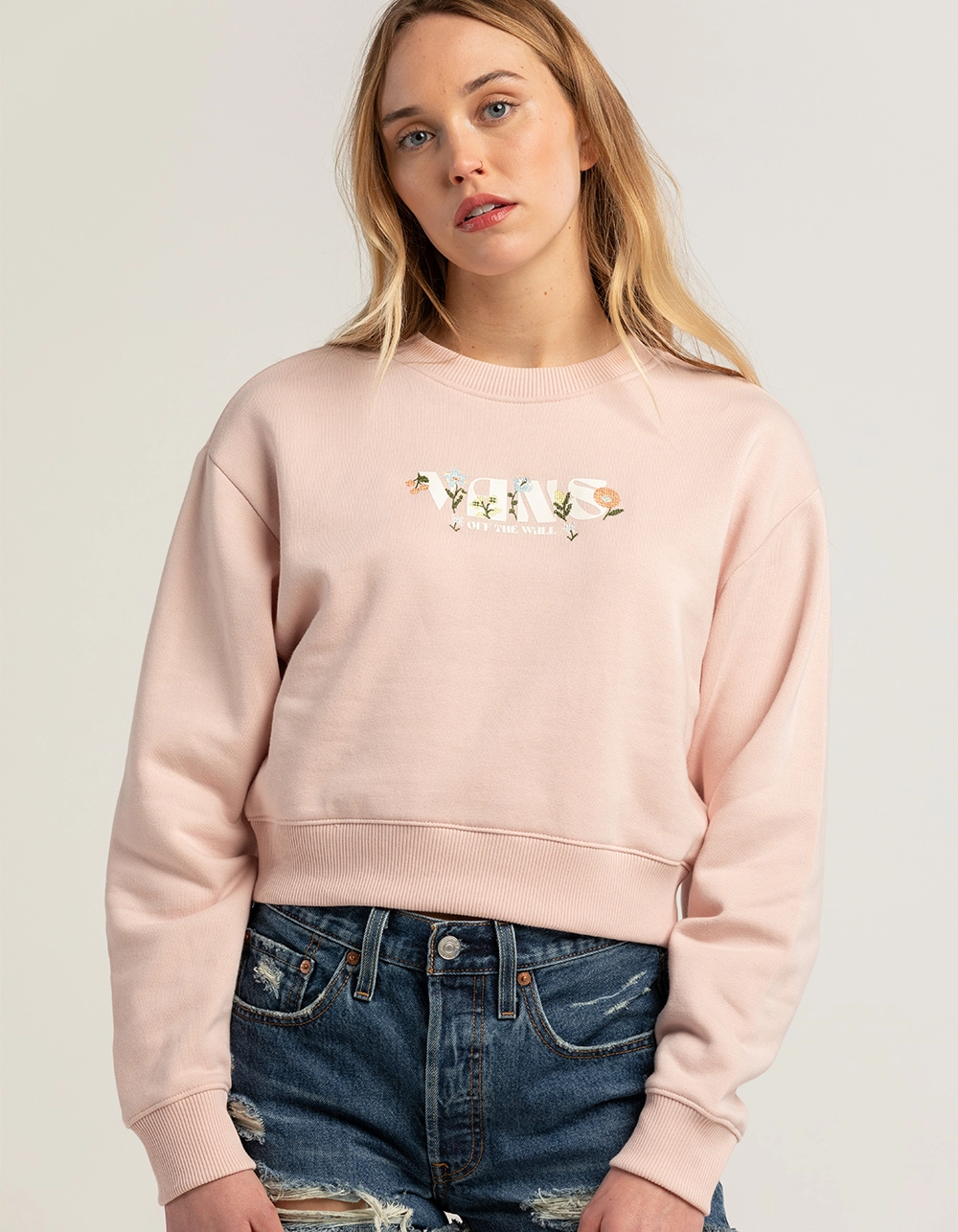 VANS Micro Ditsy Womens Crop Boxy Crewneck Sweatshirt