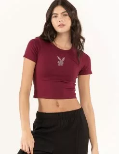 PLAYBOY Rhinestone Womens Crop Tee