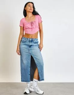 DAISY STREET Womens Denim Midi Skirt