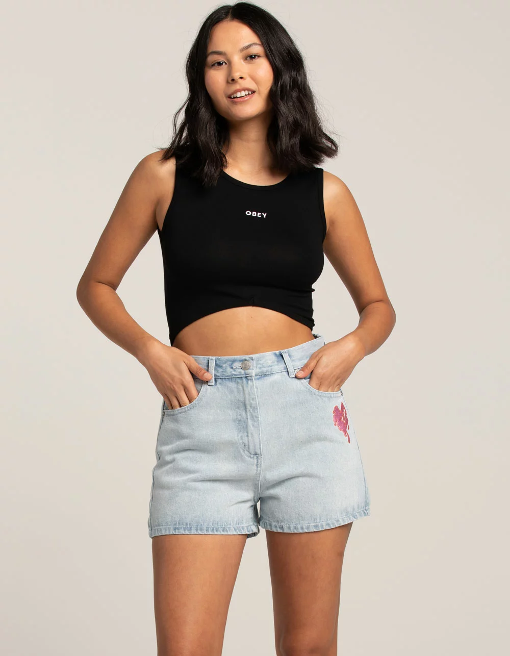 OBEY Julia High Waisted Womens Denim Shorts