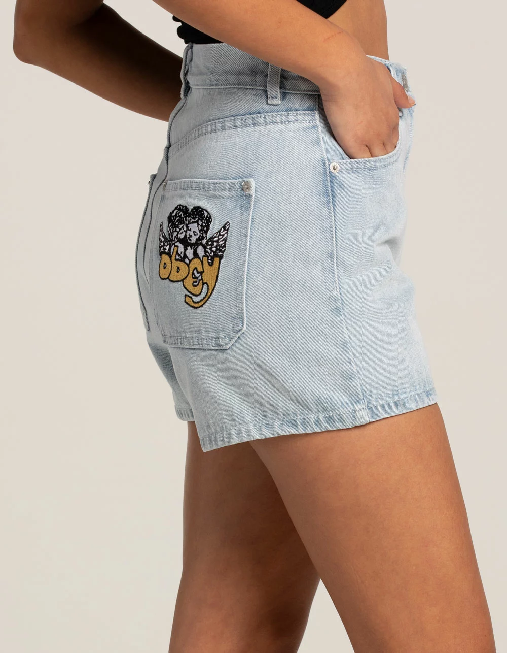 OBEY Julia High Waisted Womens Denim Shorts - Image 3
