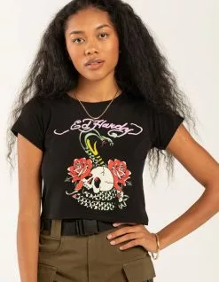 ED HARDY Rose Cobra Womens Baby Tee