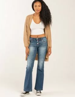 CELLO Low Rise Exposed Button Flare Womens Jeans