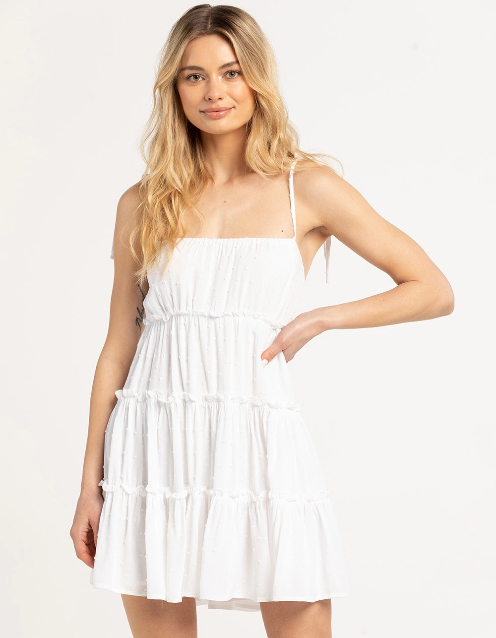 RSQ Womens Textured Tier Slip Dress
