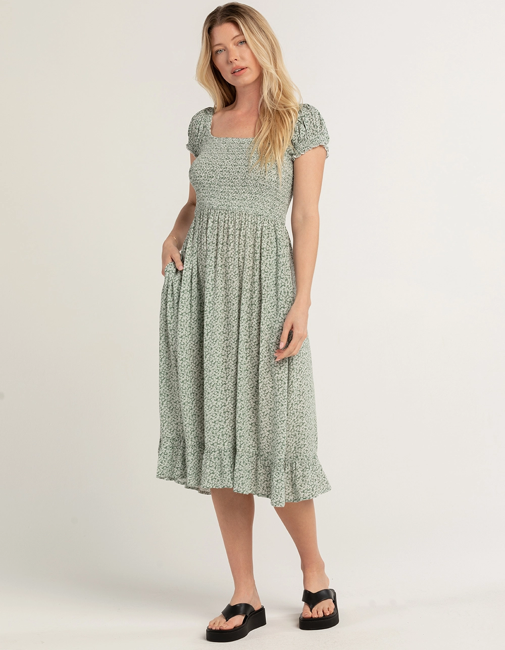 RSQ Womens Smock Tier Midi Dress