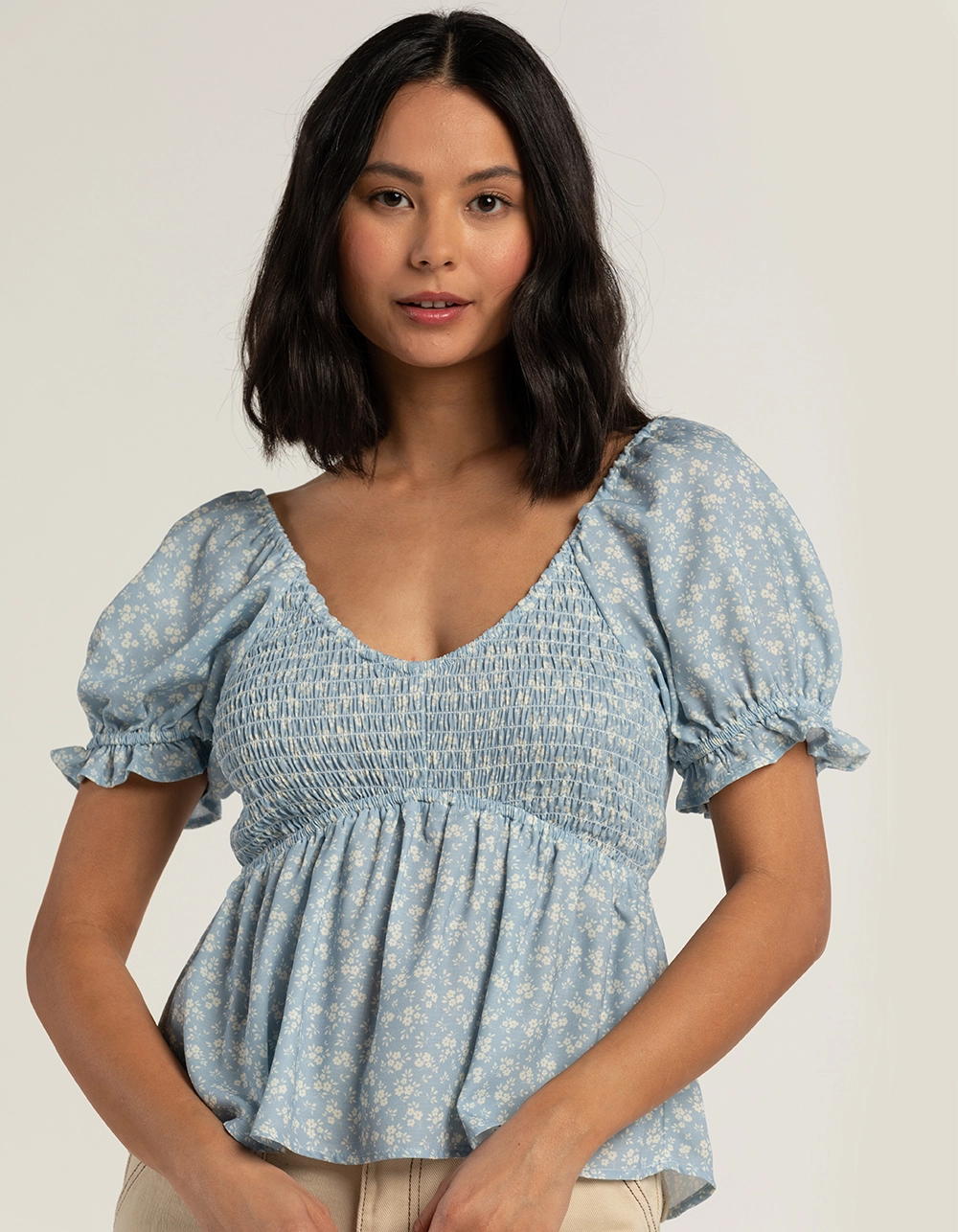 RSQ Womens Ditsy Floral Smock Open Back Top