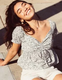 RSQ Cinch Floral Womens Babydoll Top