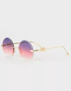 RSQ Rimless Round Butterfly Charm Sunglasses